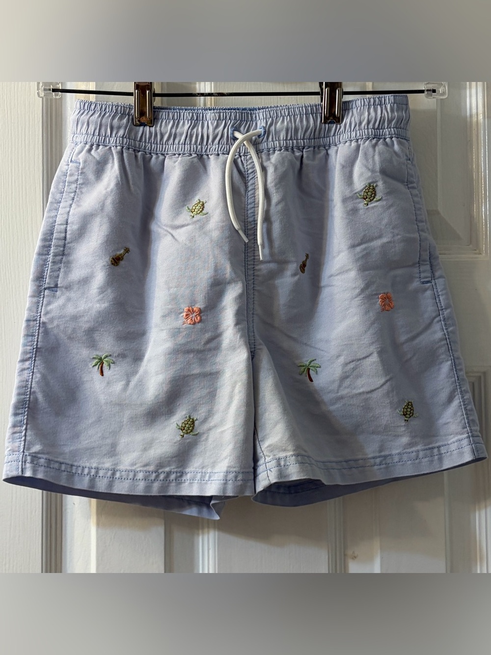 Janie and Jack Adorable Boys' Recycled Embroidered Blue Tropical Swim Trunks 8